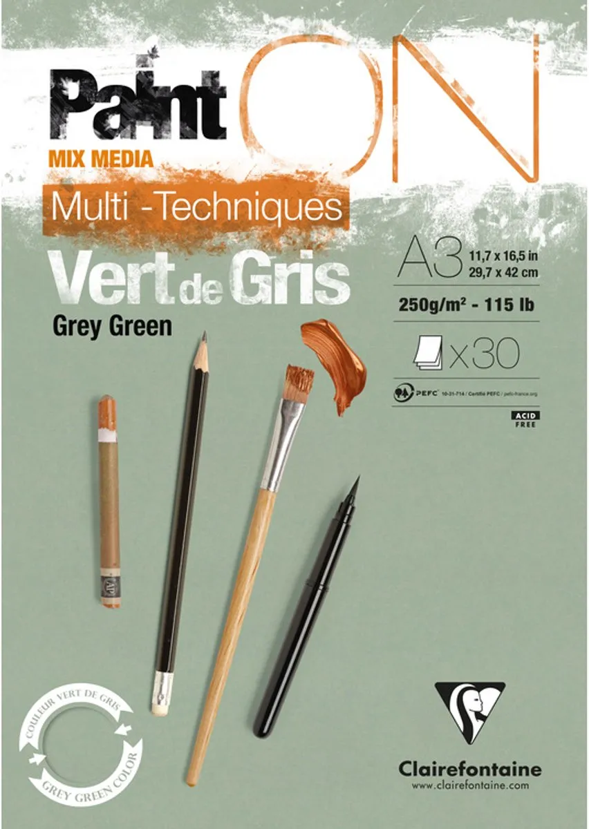 Clairefontaine Paint ON Multi-Techniek Pad A3 250g Grijsgroen