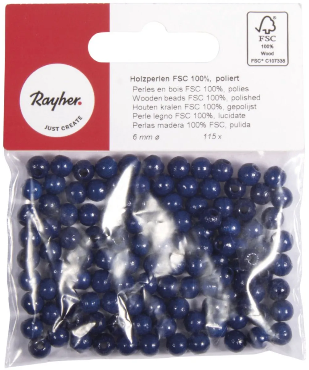 Rayher Houten Kralen 6mm - Donkerblauw - 115 Stuks