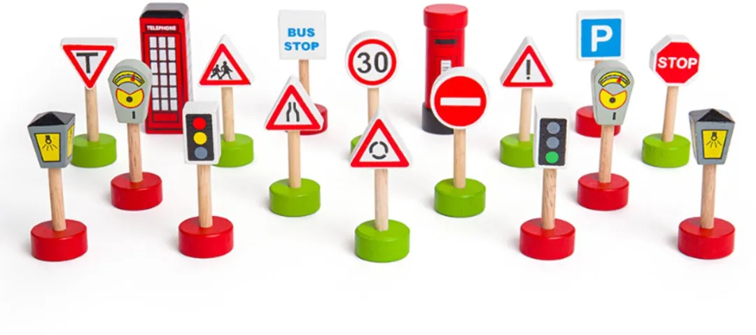 BIGJIGS Houten Verkeersborden BJT061 - 18-delig - Multi