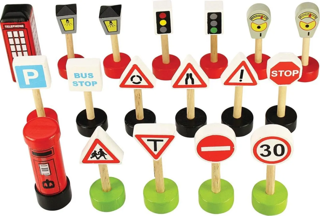 BIGJIGS Houten Verkeersborden BJT061 - 18-delig - Multi