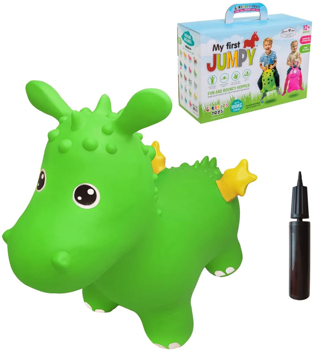 VTOYZ JUMPY Draak Skippybal 100kg - Groen - Inclusief Pomp