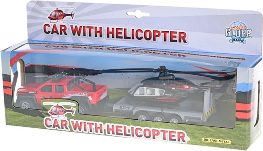 Kids Globe Terreinwagen met Helikoptertrailer 520249 - Rood/Zwart - afbeelding 6 van 6