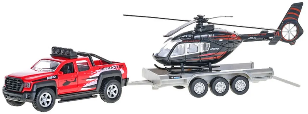 Kids Globe Terreinwagen met Helikopter Trailer