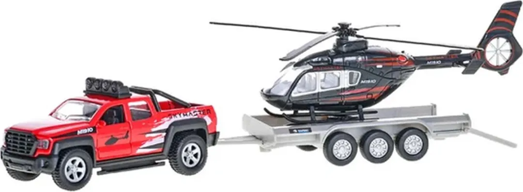 Kids Globe Terreinwagen met Helikopter Trailer
