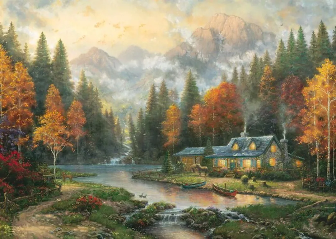 Schmidt Spiele Thomas Kinkade Herfstavond aan het Meer Puzzel - 1000 Stukjes - Meerkleurig