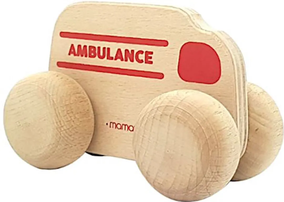Mamatoyz Ambulance Junior MT16A - 15x8cm Hout - Naturel/Rood