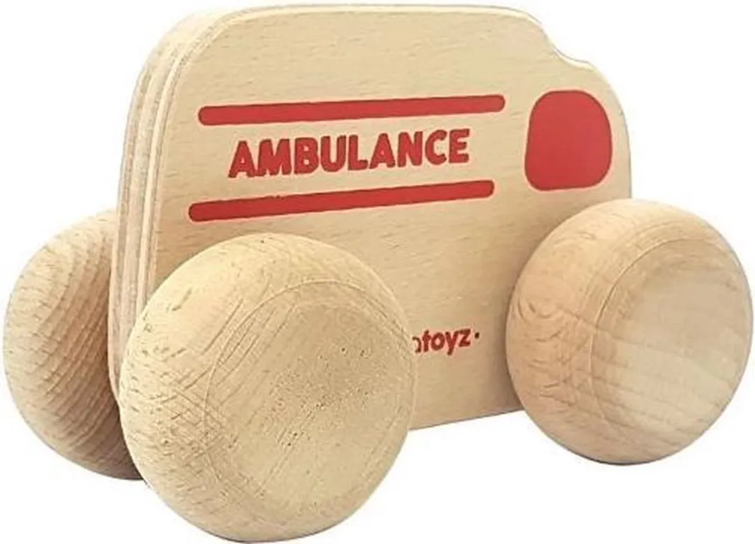 Mamatoyz Ambulance Junior MT16A - 15x8cm Hout - Naturel/Rood