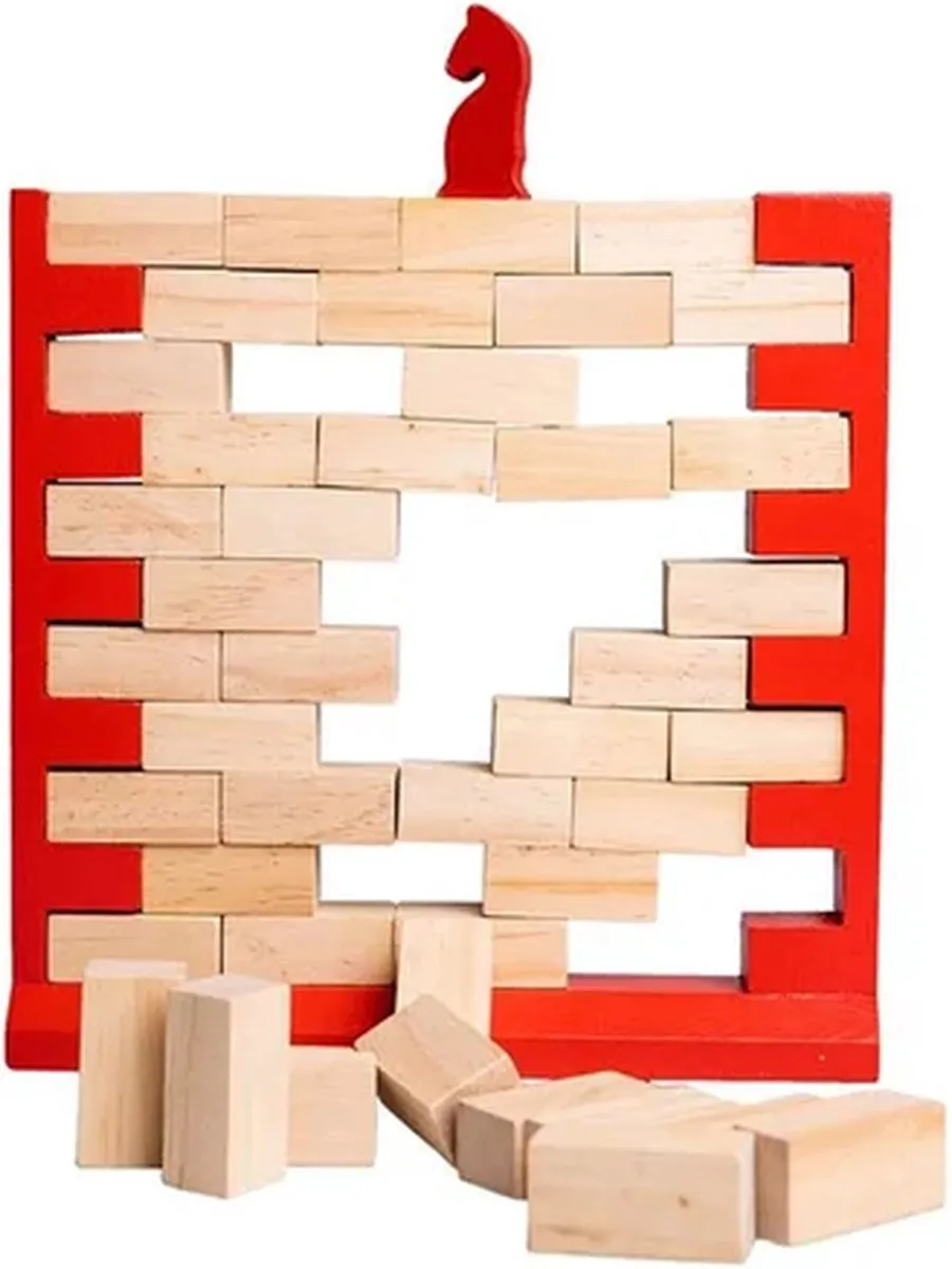 Clown Games Wobbling Wall - Paardfiguur & Houten Stenen - 2 Spelers