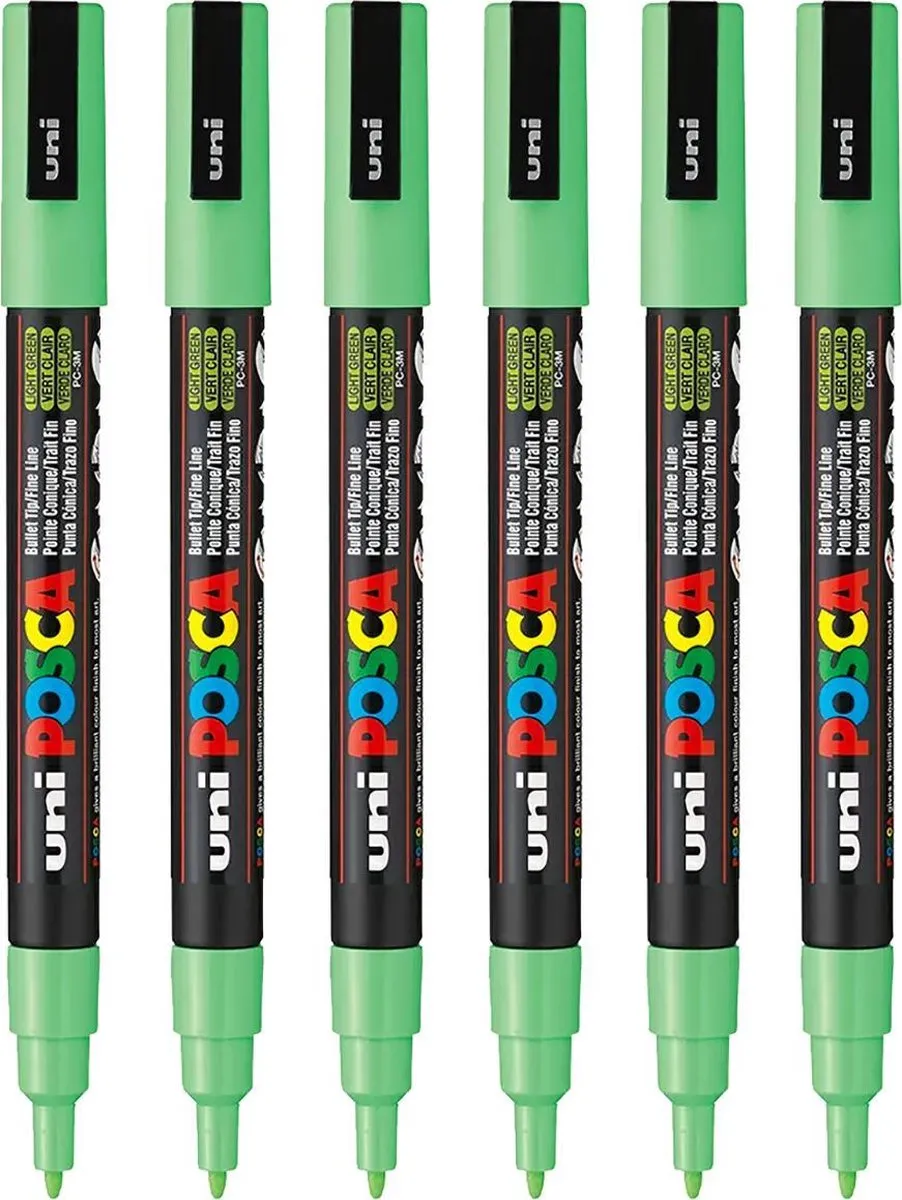 Posca PC-3M Fine Tip Verfstiften - Lichtgroen - 6 Stuks