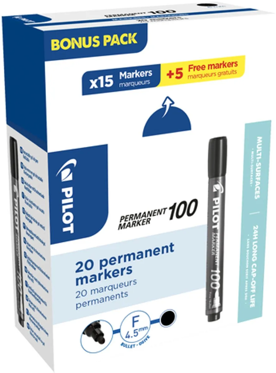 Pilot SCA-100 Viltstift - Zwart - 20 Stuks - afbeelding 6 van 6