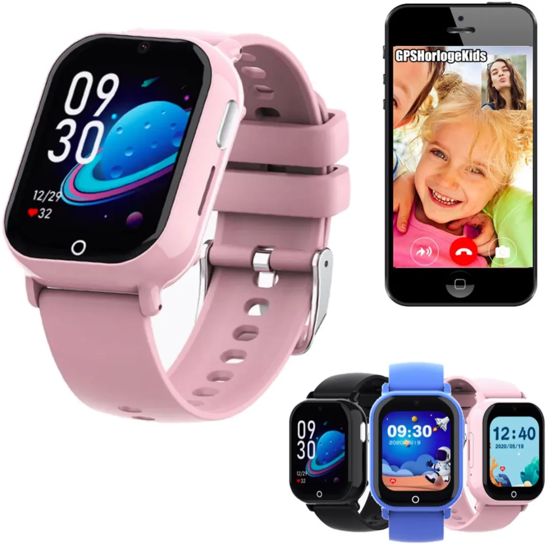 GPSHorlogeKids© - smartwatch kinderen - GPS horloge kind – kleinste model 2025 – kinder smartwatch - 4G videobellen - spatwaterdicht - SOS alarm - incl. SIM - PAX Roze