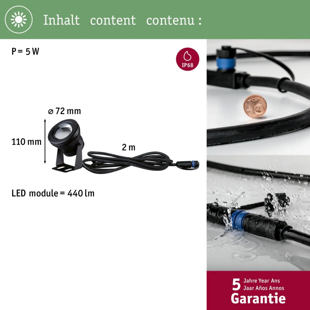 Paulmann Plug & Shine LED Vijverlamp 5W IP68 - Zwart