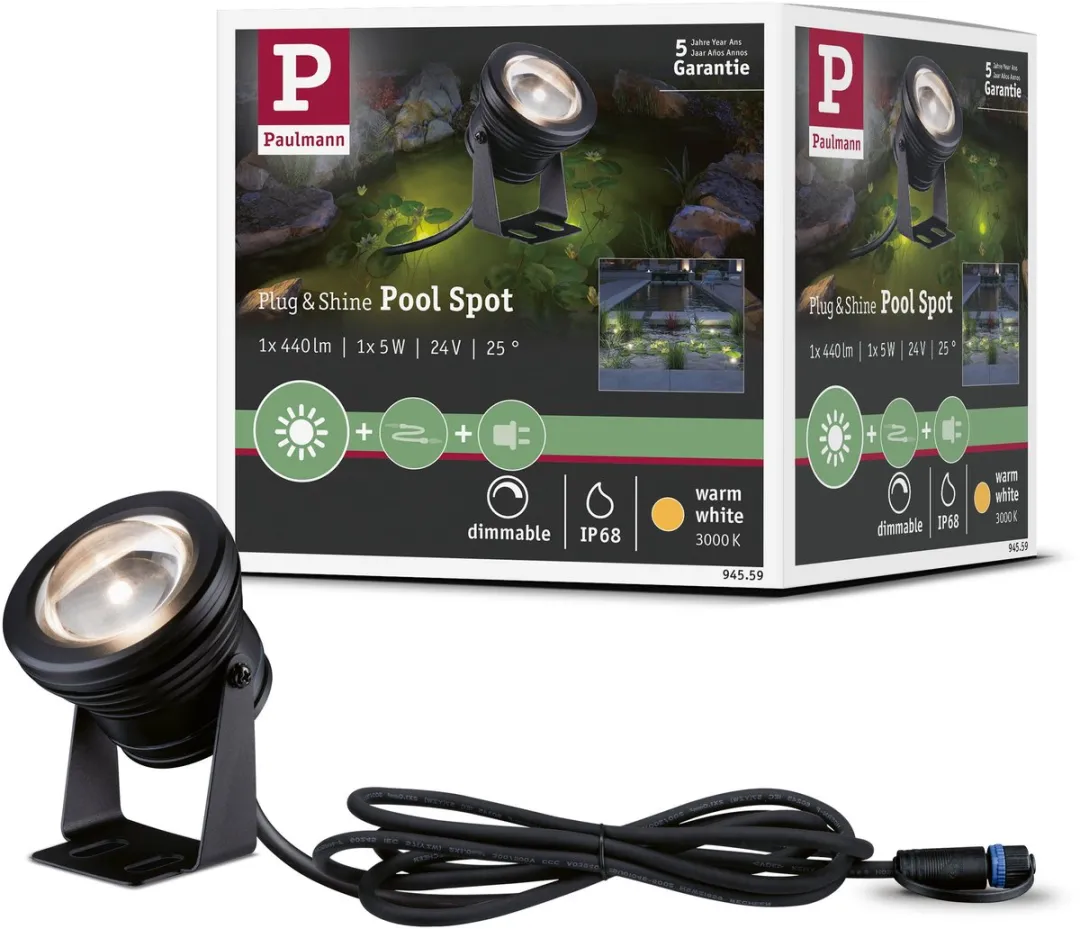 Paulmann Plug & Shine LED Vijverlamp 5W IP68 - Zwart