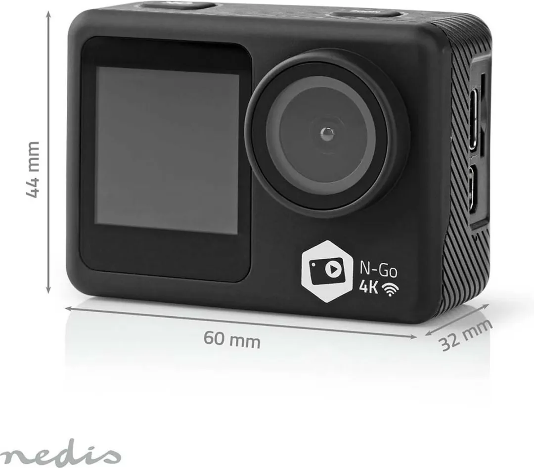Nedis ACAM51BK Action Camera 4K - 12MP - Dual Screen - 30m Waterdicht - Zwart - afbeelding 6 van 6