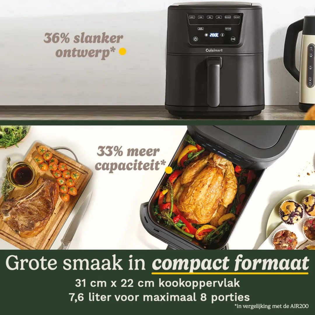 Cuisinart - Compact Max AFS80BL Airfryer - Heteluchtfriteuse XXL 7,6 L 2000W - Tot 8 porties - 7 programma's - PFAS-vrij keramisch - Zwart