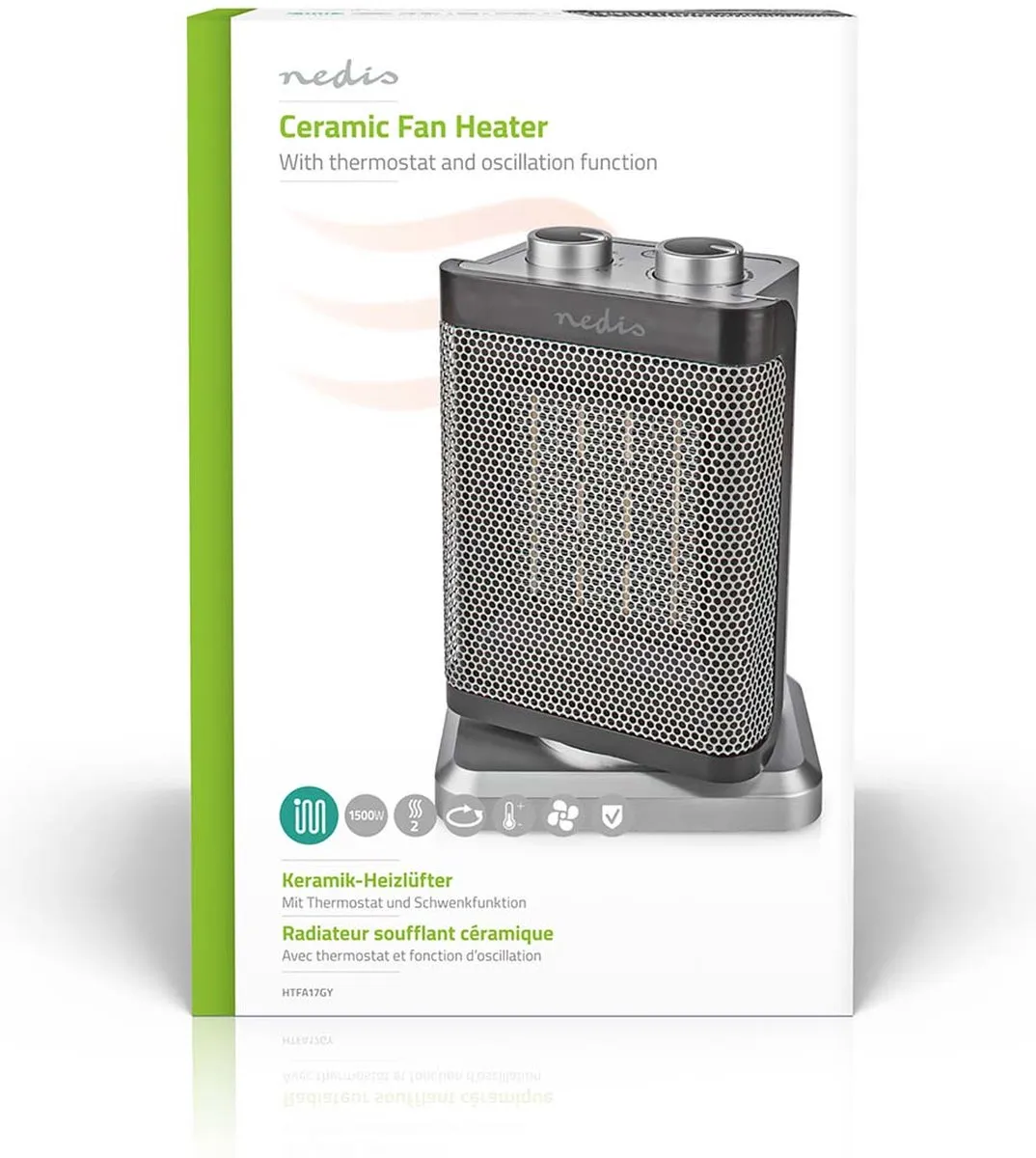 Nedis HTFA17GY Keramische Ventilatorkachel 1500W - Grijs