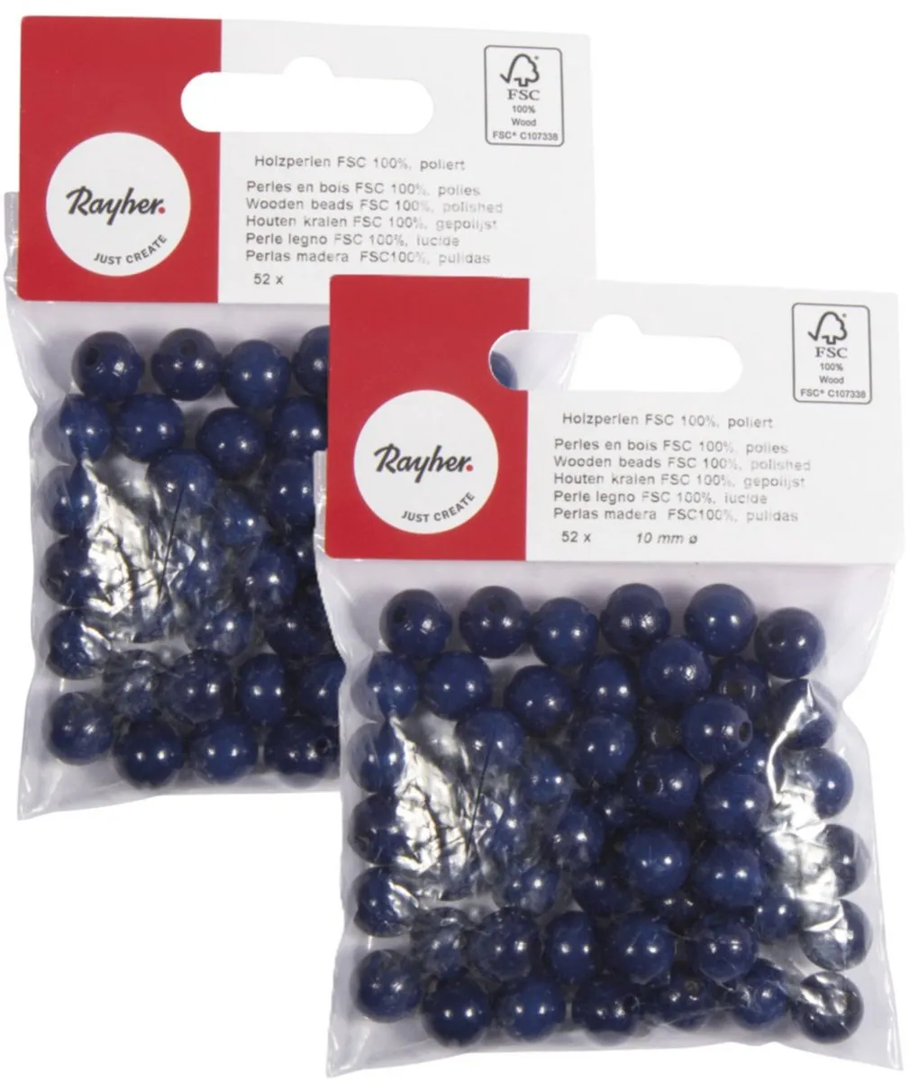 Rayher Houten Kralen 10mm - 104 Stuks - Donkerblauw