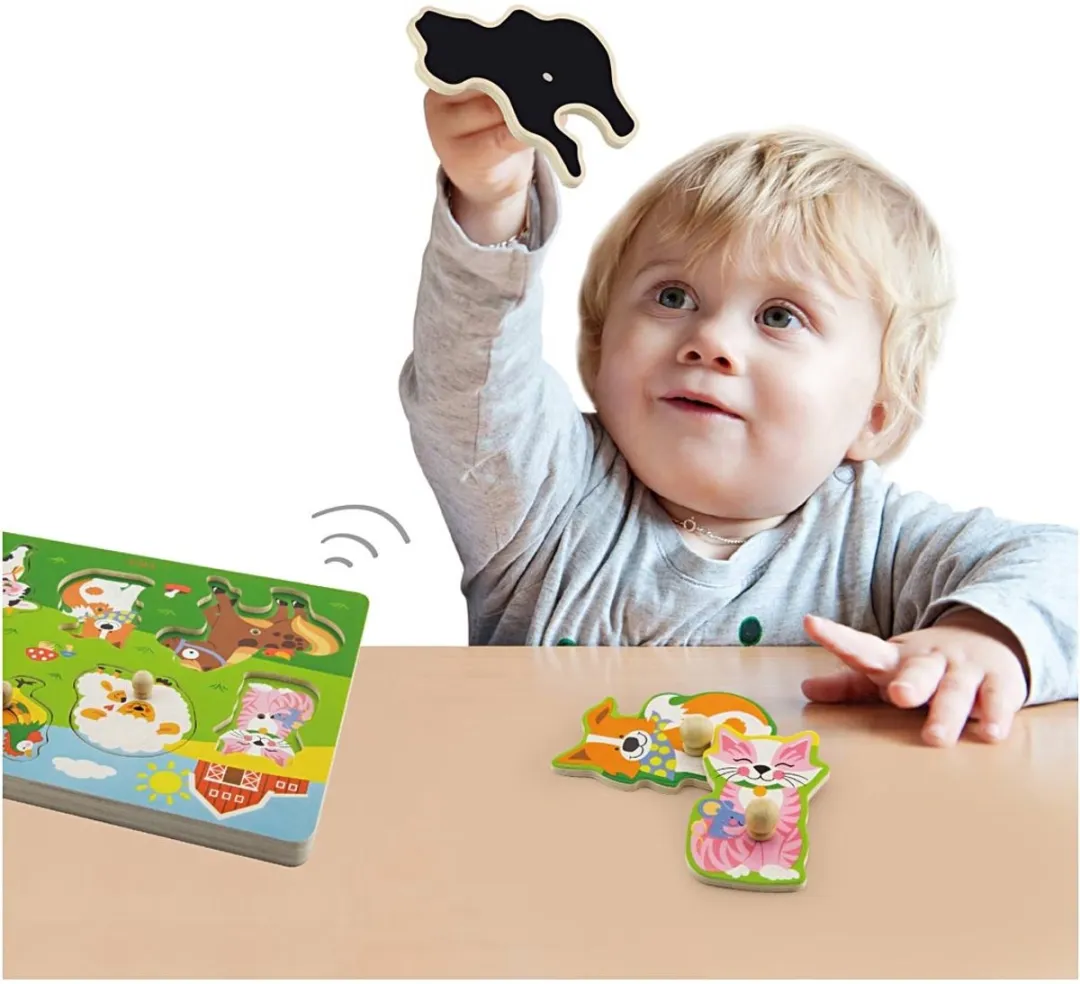 Viga Toys Vormenpuzzel Boerderij Geluid - 10 Stuks - Multicolor