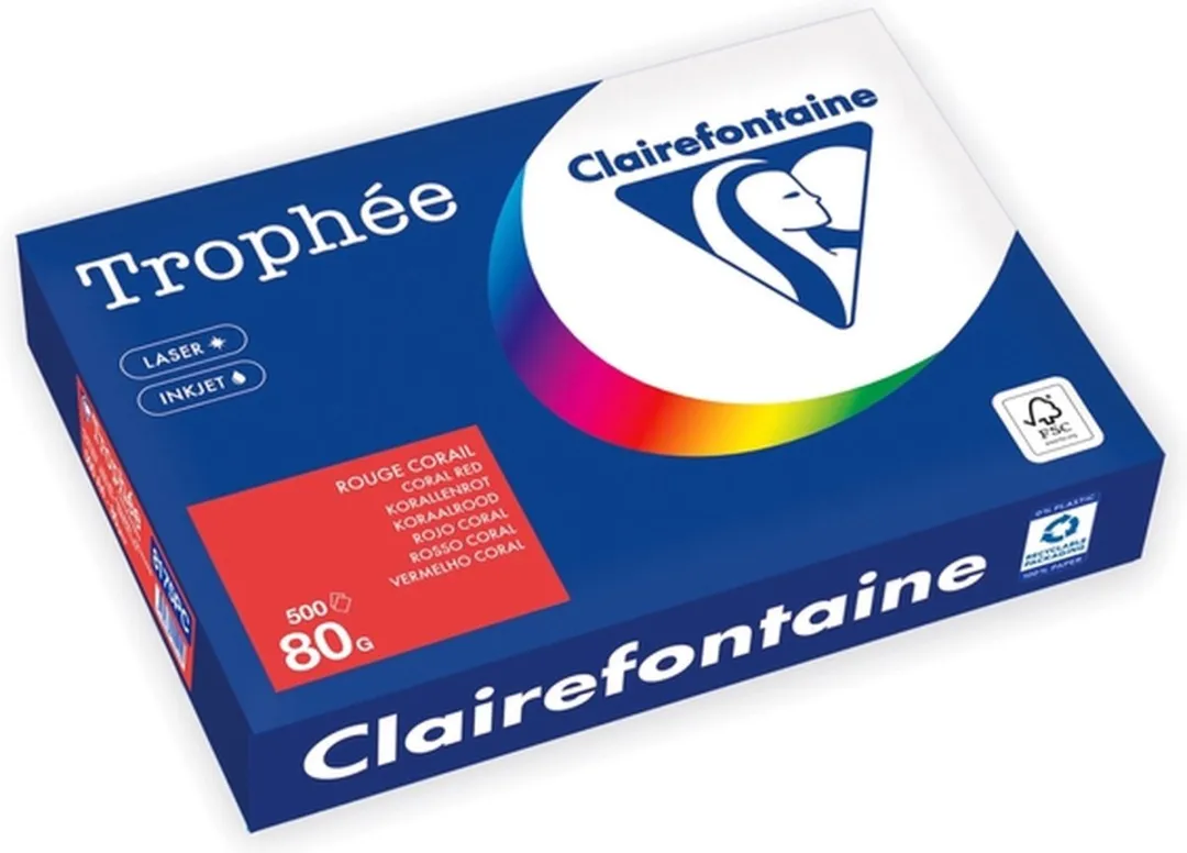 Clairefontaine Trophée Kopieerpapier A4 80gr - Koraalrood - 500 Vel