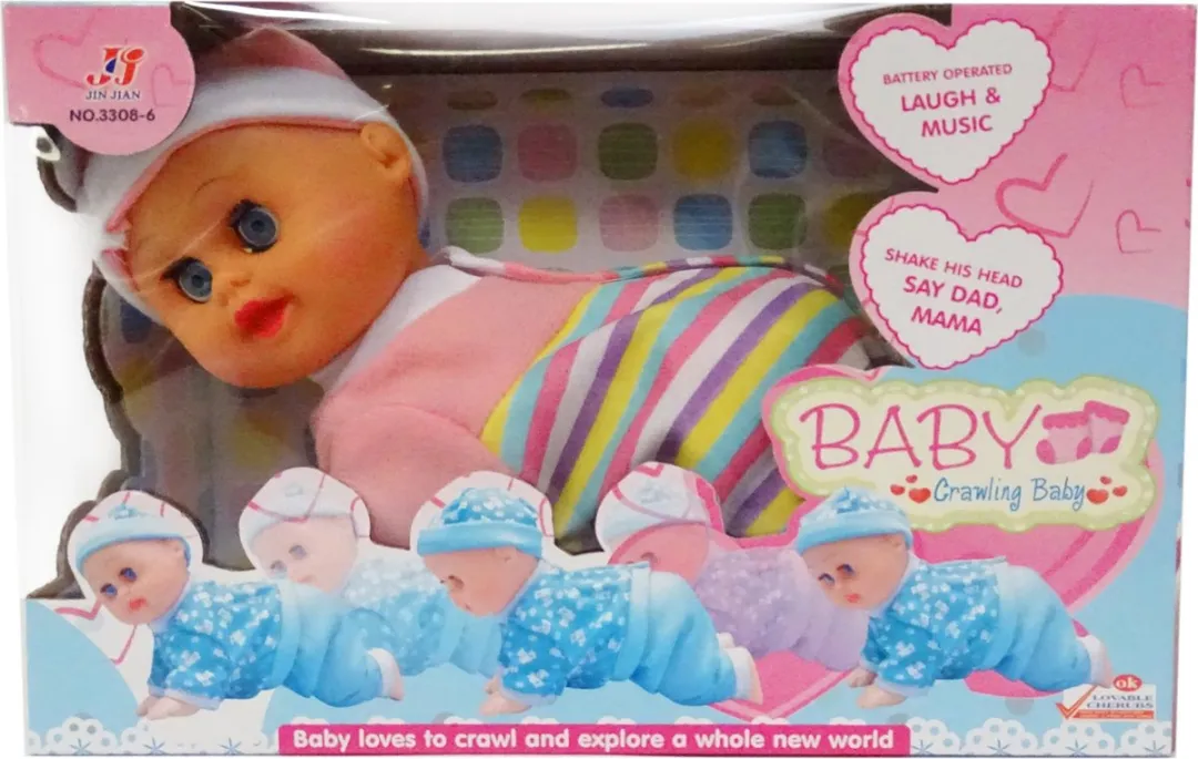 Ledy Toys Crawling Babypop 20cm - Roze - 3x AA