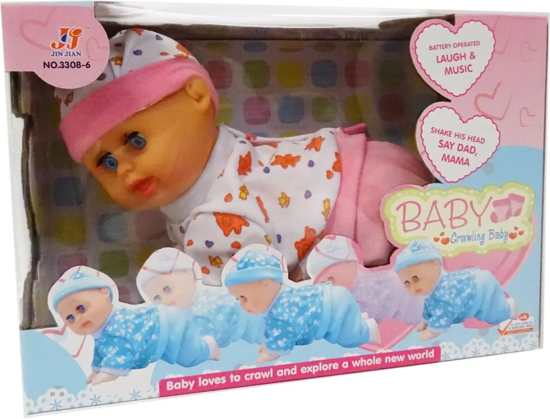 Ledy Toys Crawling Babypop 20cm - Roze - 3x AA