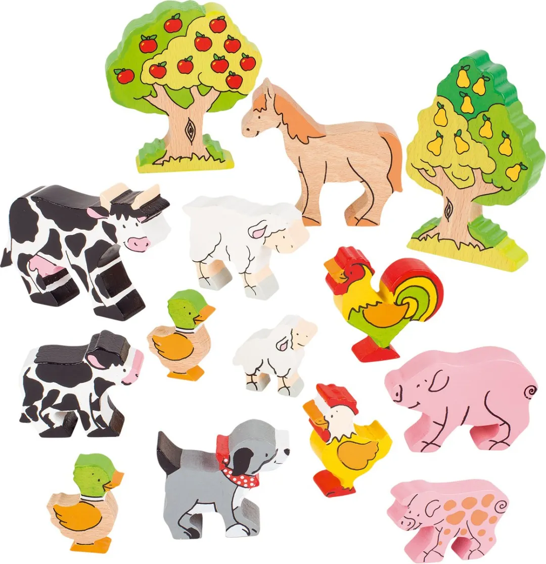 Goki Houten Figuren Boerderijdieren Set 14-delig - 2,5-11,5cm - Multi