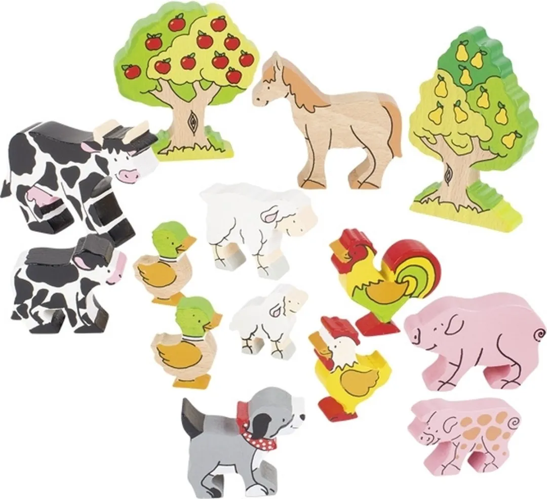 Goki Houten Figuren Boerderijdieren Set 14-delig