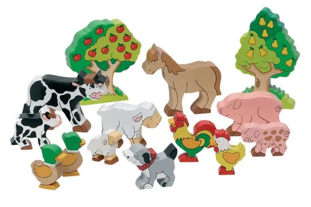 Goki Houten Figuren Boerderijdieren Set 14-delig - 2,5-11,5cm - Multi
