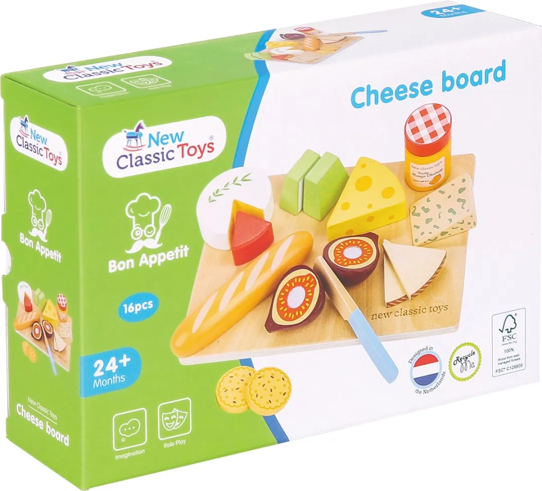 New Classic Toys Houten Kaasplankje Speelset - Snijplank met Kaas/Brood/Vijg/Crackers