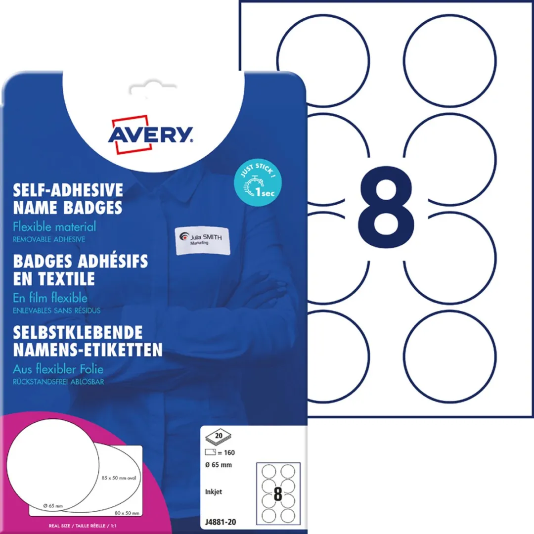 Avery Zweckform Naambadge rond 65mm - 160 Stuks - 20 Vel - Wit