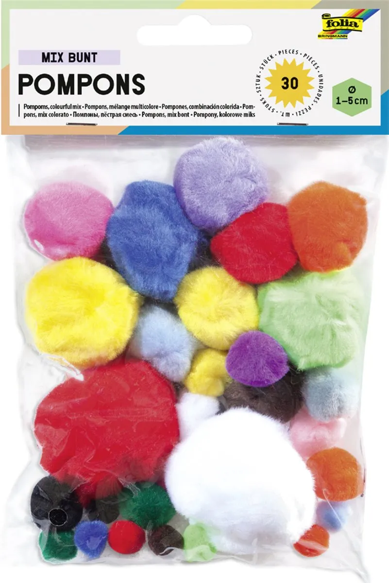 Folia Witte Pomponnen - 30 Stuks