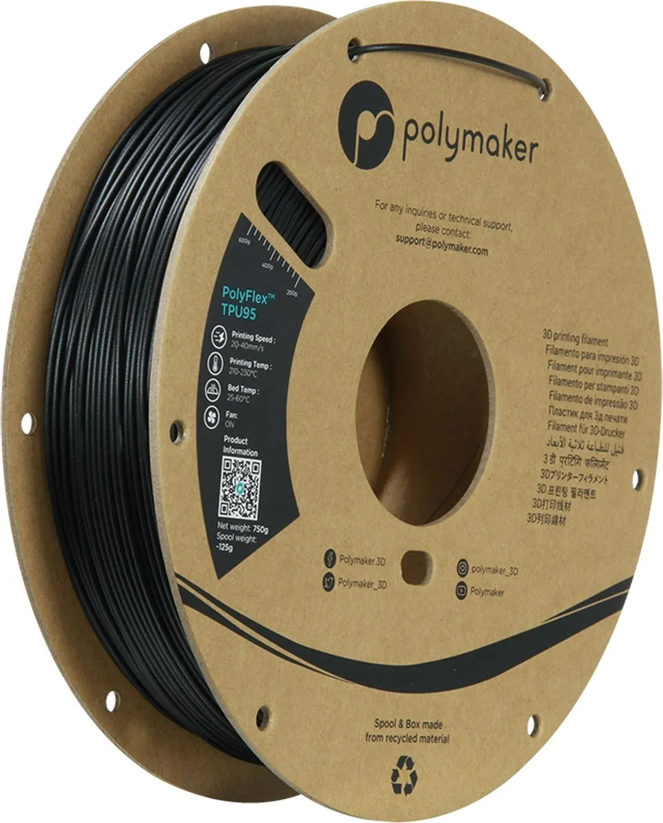 Polymaker PolyFlex TPU-95A Filament 1.75mm 750g - Zwart