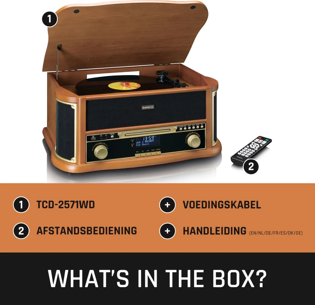 Lenco Classic Phono TCD-2571WD Platenspeler - Bluetooth - DAB Radio - Hout
