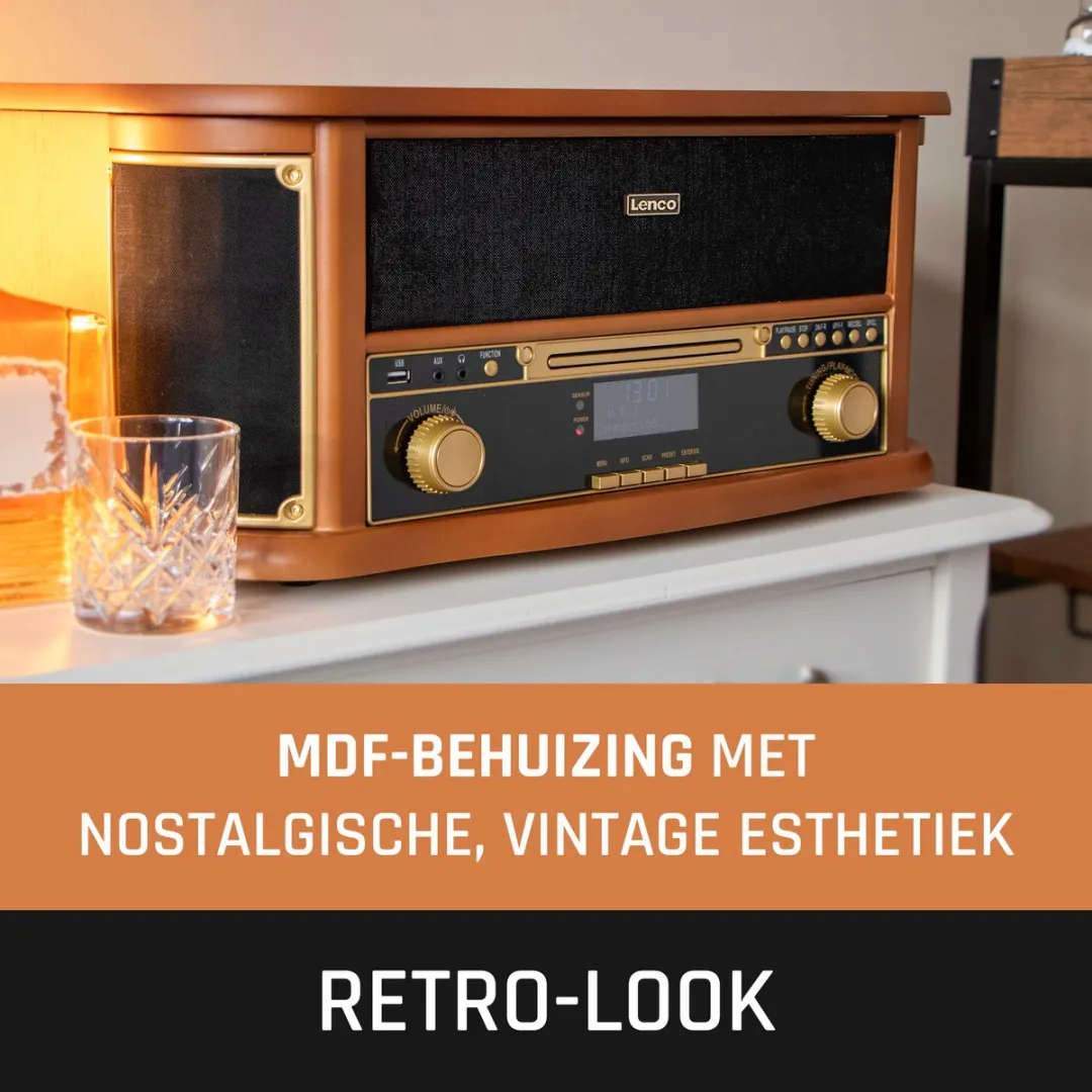 Lenco Classic Phono TCD-2571WD Platenspeler - Bluetooth - DAB Radio - Hout