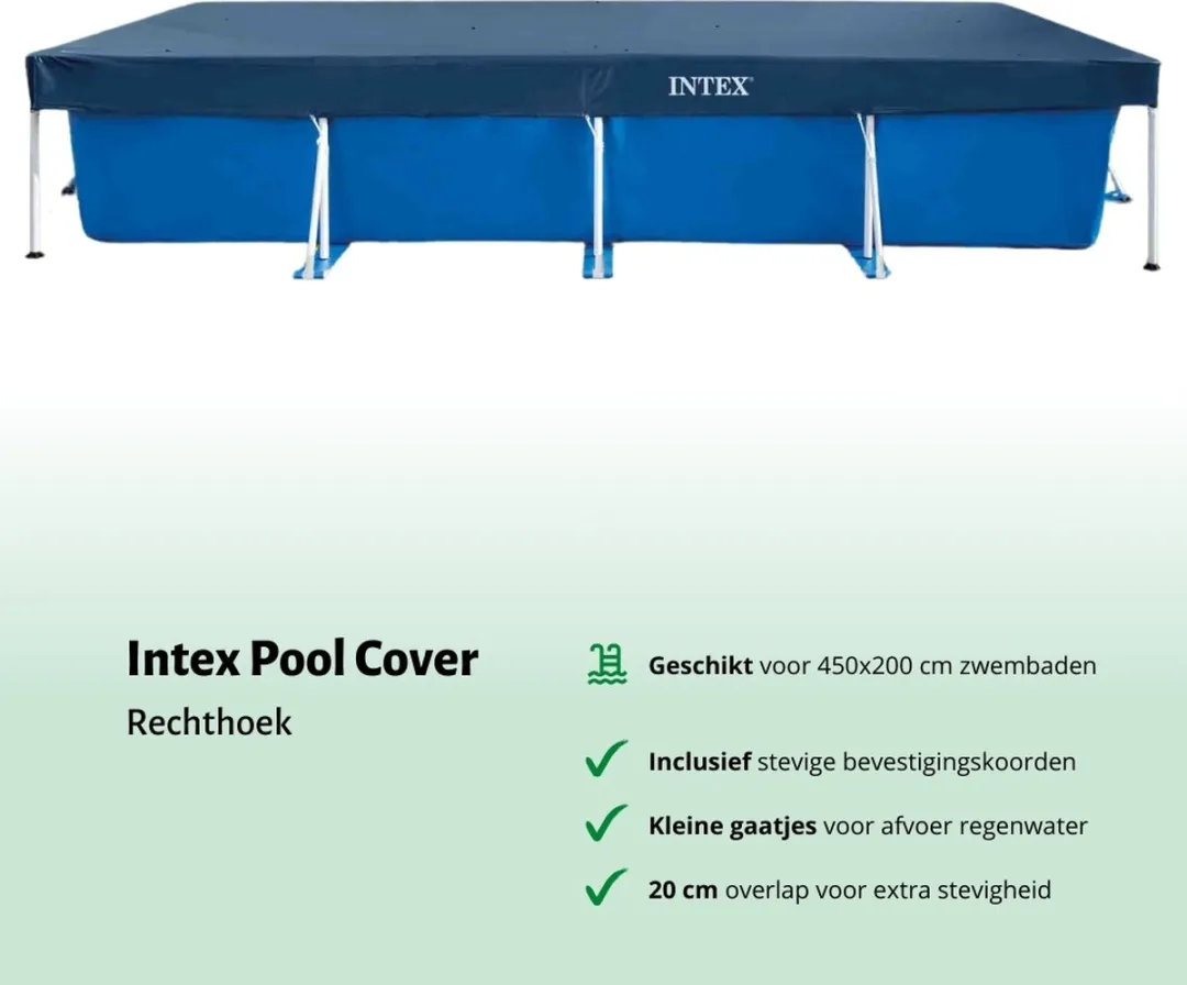 Intex Rechthoekig Frame Zwembad - 450 x 220 x 84 cm - Blauw - Inclusief Afdekzeil - Onderhoudspakket - Zwembadfilterpomp - Solar Mat