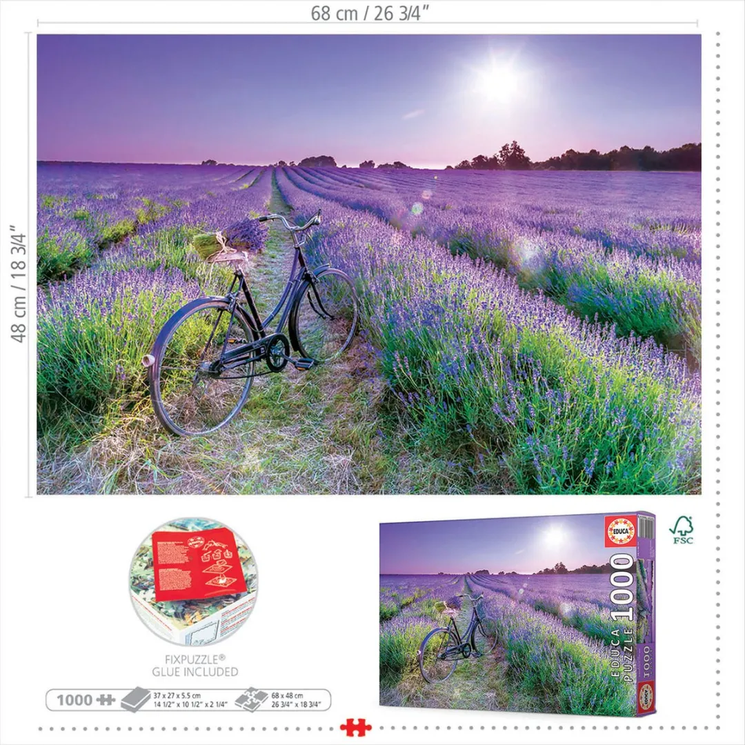 Educa Fiets Lavendelveld 1000 Stuks - Meerkleurig