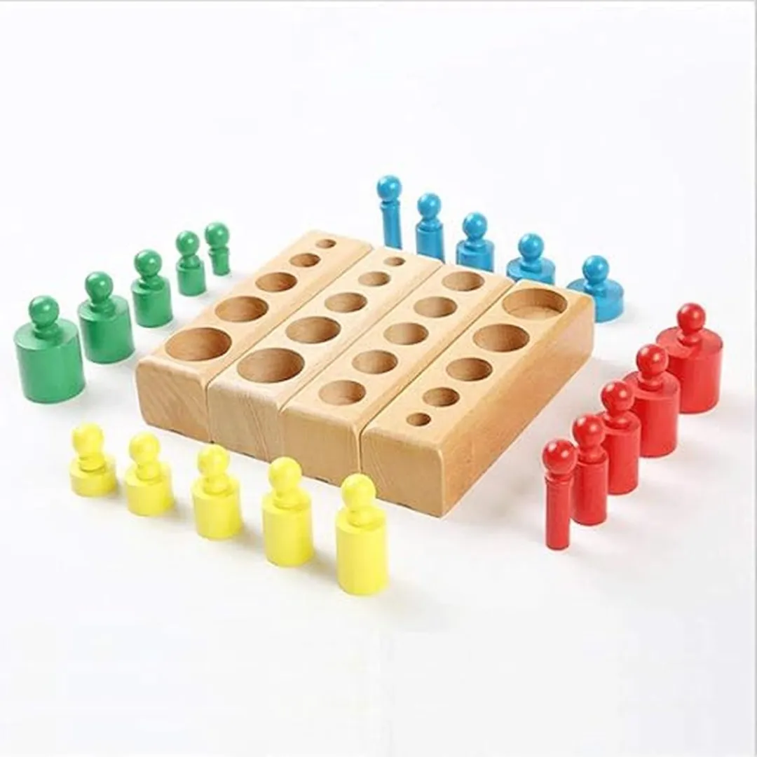 LiasToys Houten Cilinder Blokken Puzzle - 4 Kleuren