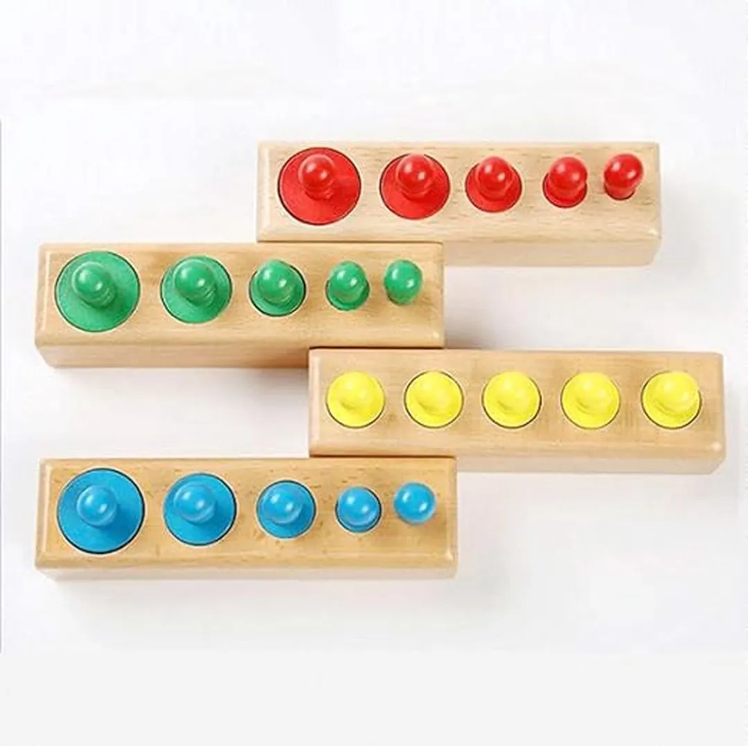 LiasToys Houten Cilinder Blokken Puzzle - 4 Kleuren