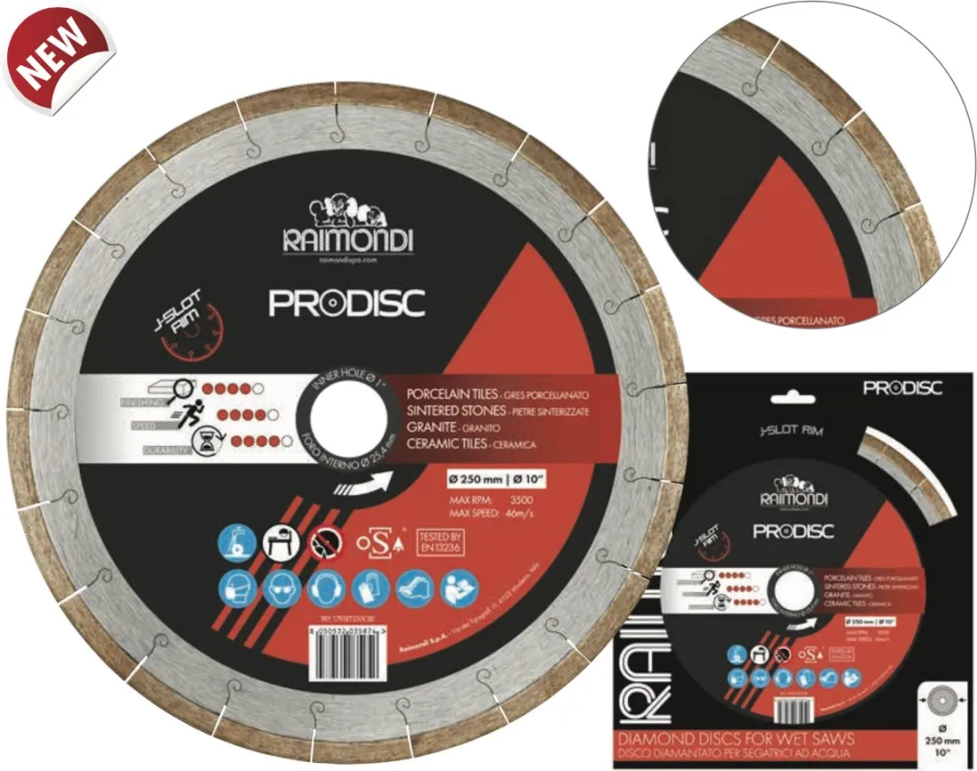 Raimondi Prodisc Diamantschijf – Ø250 mm (10") – J-Slot – Professioneel Zaagblad voor Tegels, Porselein & Natuursteen – Nat & Droog