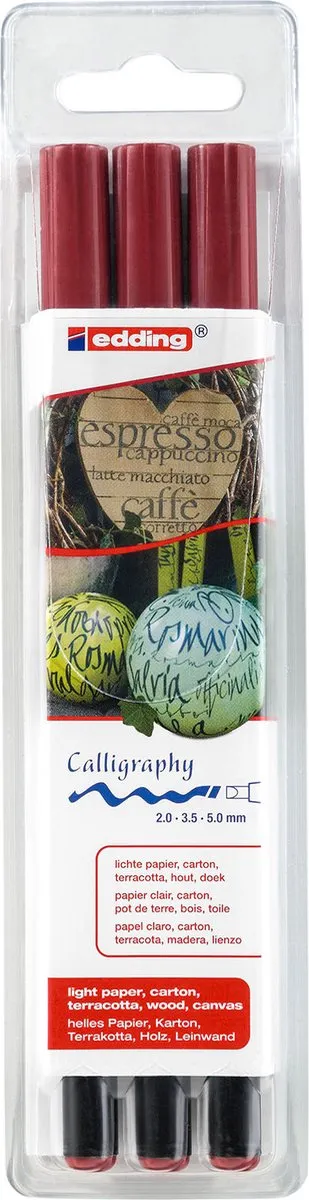 edding 1255 Kalligrafiestift - 3 Stuks - 5mm Karmijn - afbeelding 6 van 6