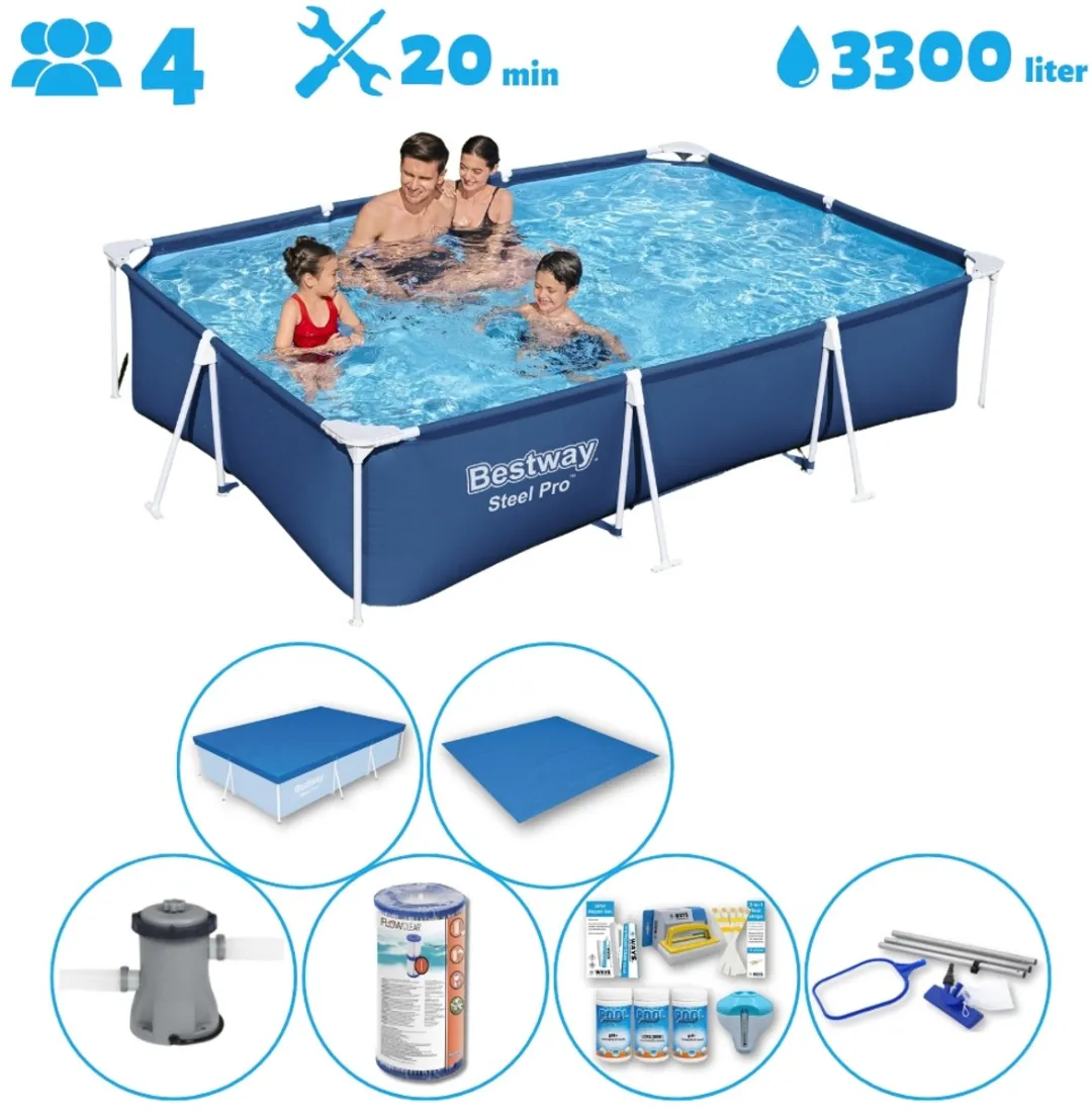 Bestway Rechthoekig Opzetzwembad 300x201x66cm Blauw - 56404-Blauw