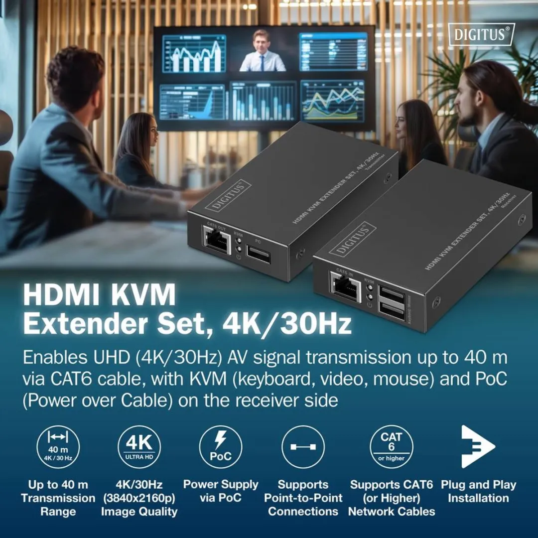 Digitus DS-55357 HDMI Extender - USB-A - RJ45 - Zwart