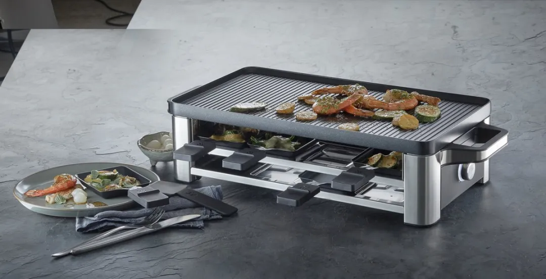 WMF Lono Raclette Grill 1500W - 8 Personen - 2 Platen - Zwart/RVS