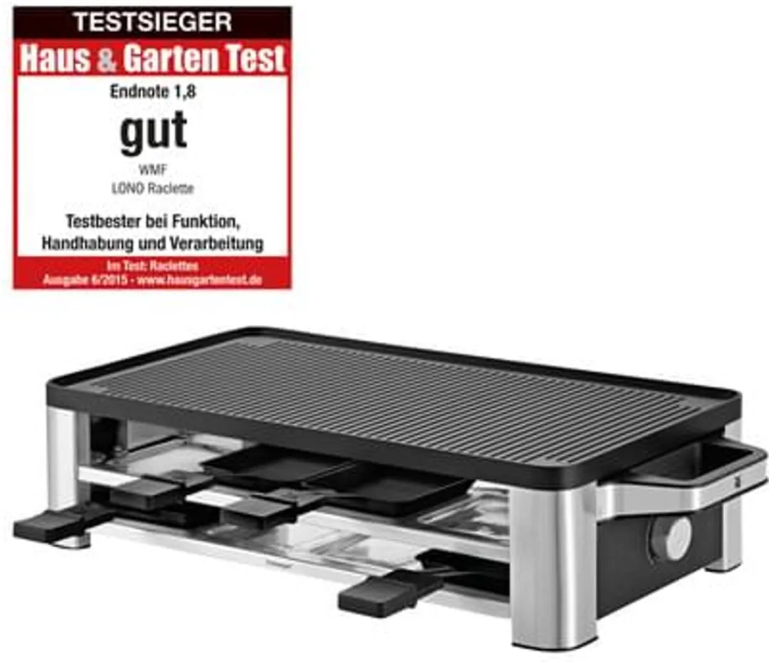 WMF Lono Raclette Grill 1500W - 8 Personen - 2 Platen - Zwart/RVS