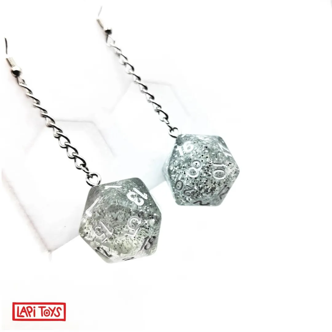 Lapi Toys D20 Oorbellen - RVS/Resin - Wit