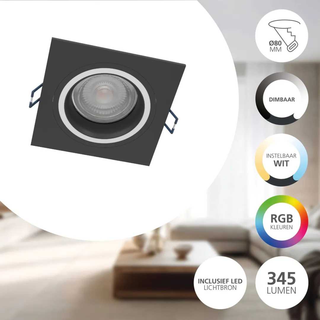 EGLO connect.z Carosso-Z Smart Inbouwspot - RGB & Wit - 9.3 cm - Zwart/Wit