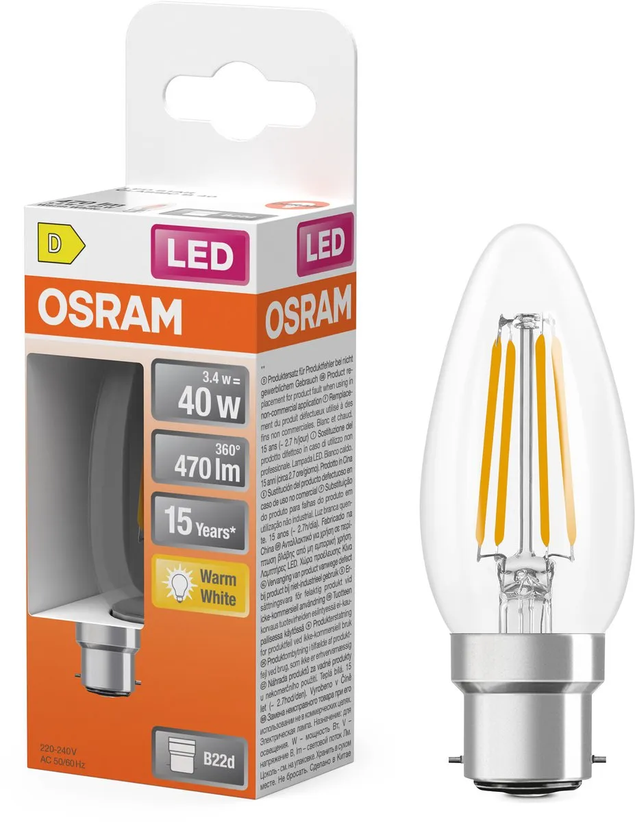 Osram LED-lamp Ster Kaarsvorm B40 Filament 3,4W - 470lm - 2700K