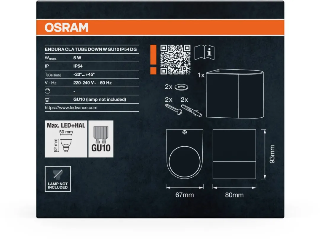 Osram Endura Classic Tube Down Wall GU10 IP54 - Donkergrijs
