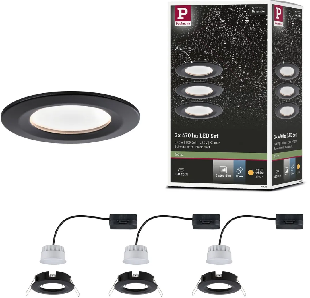 Paulmann Nova Coin Basisset LED-inbouwlamp 3x6W 470lm 2700K