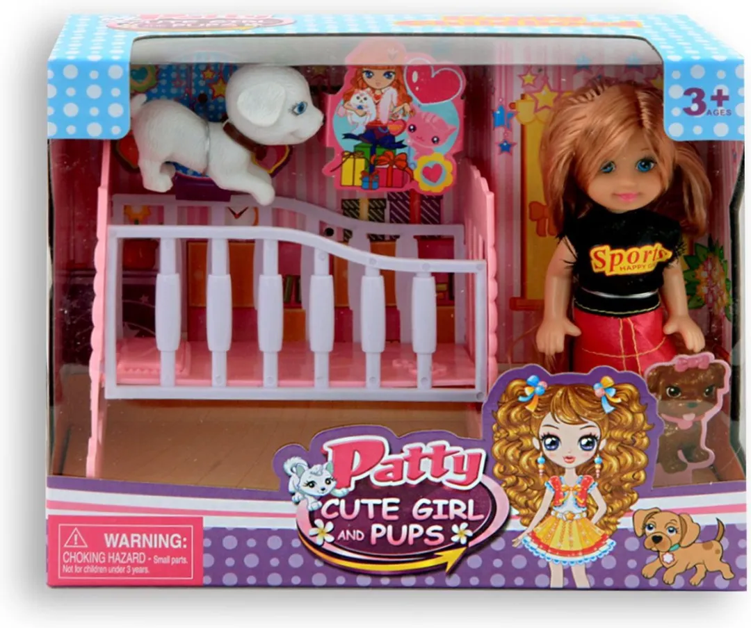 Jonotoys Popje Patty 12cm met Bed en Hond